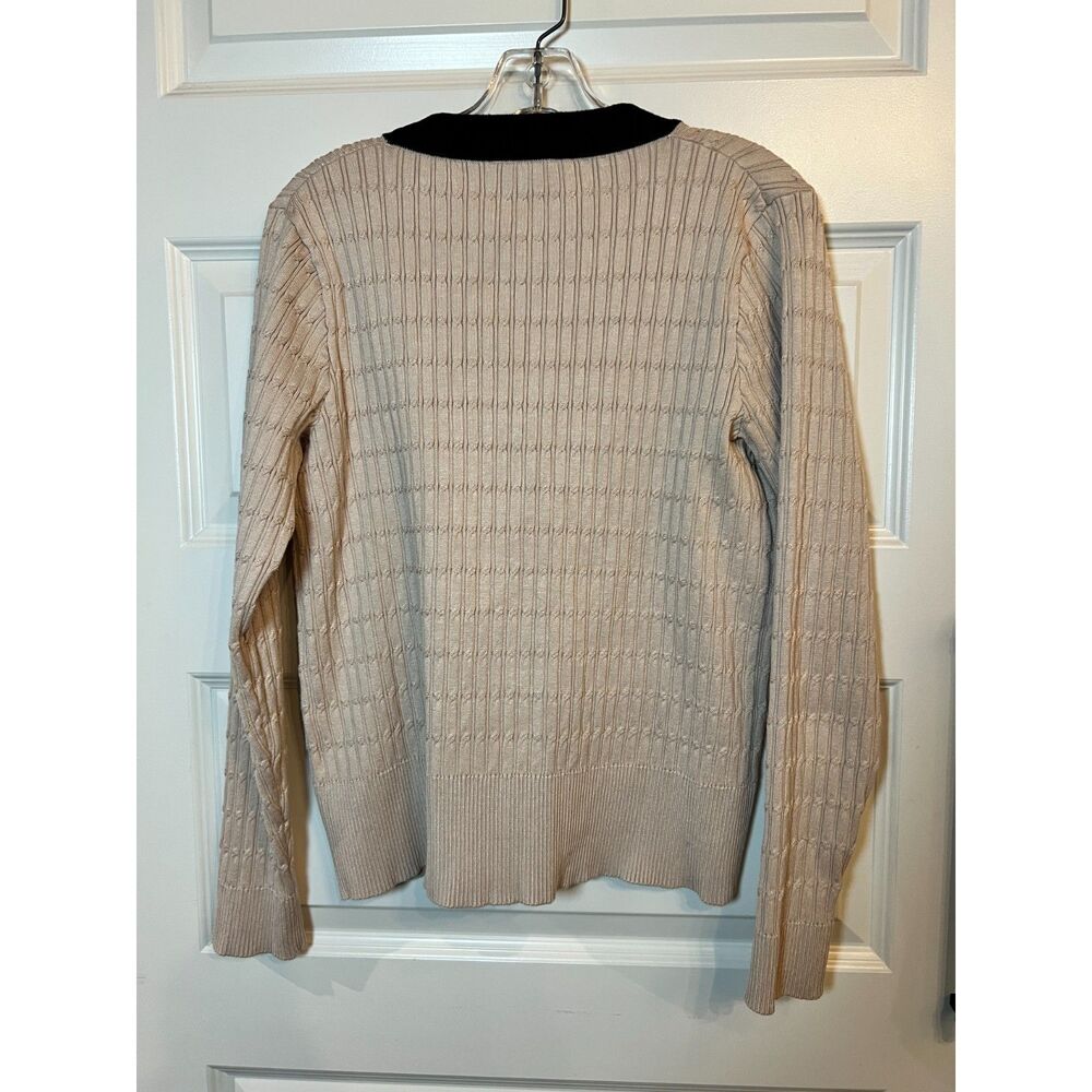 Adrianna Papell Lady Cardigan Cream Black Gold Button Sweater L - Picture 3 of 6